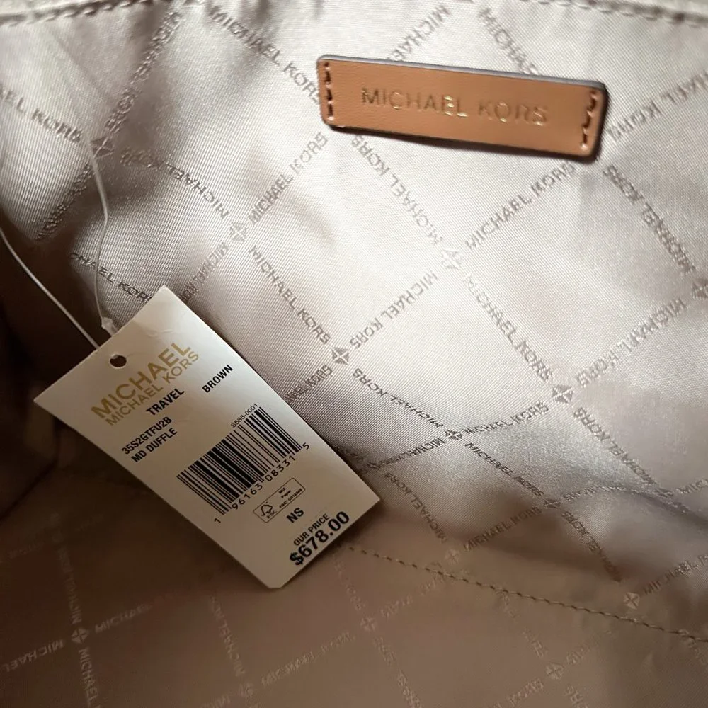 Michael Kors Jet Set Travel Medium Duffle Satchel Shoulder Bag MK Brown_9